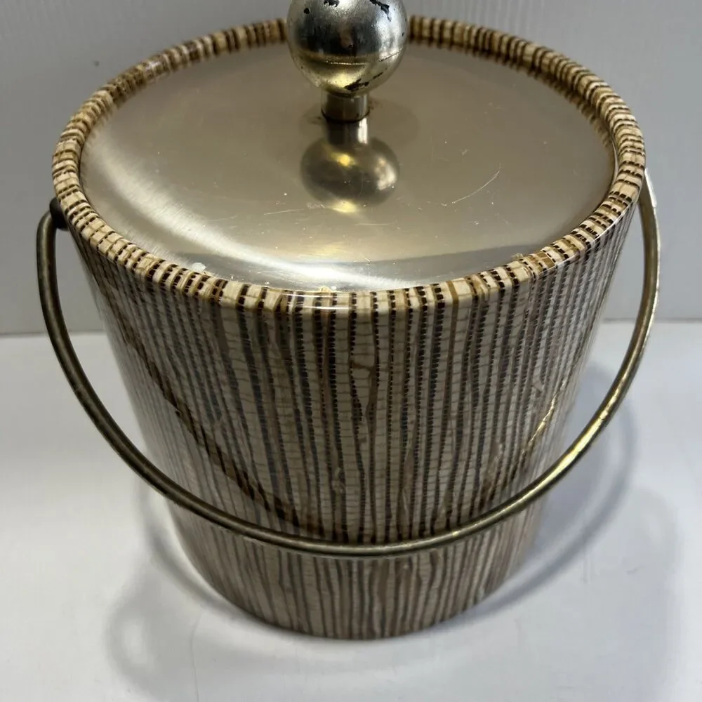 Vintage MCM Kraftware Ice Bucket ︱ Barware ︱Brown Stripes︱